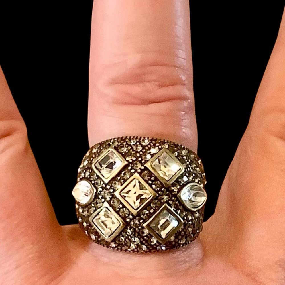 Heidi Daus gold & silver dome ring with Swarovski crystals. Sz. 8. NWOT